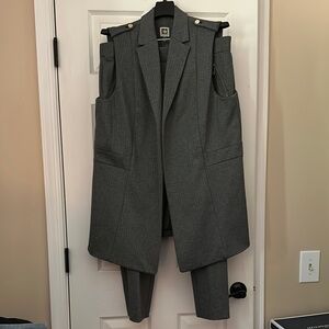 Anne Klein Gray Herringbone Vest and Pants Suit